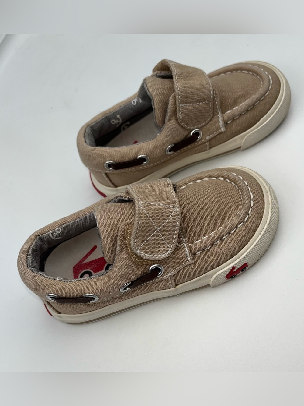 EUC See Kai Run Toddler Size 6 Canvas Velcro Closure Boat Shoes - Tan